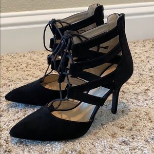Shoe Republic LA black faux suede lace up heels 7